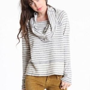 Free People Sweatshirt‎ Gray Striped Cowl Neck Cropped